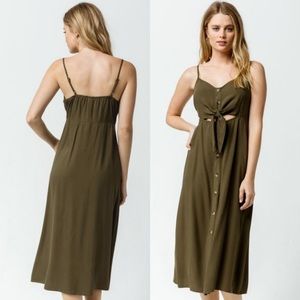 Olive Green Button Down Tie Front Dress